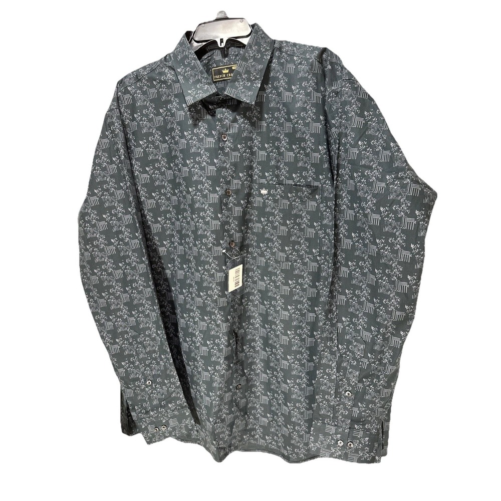 French Crown Men's Long Sleeve Shirt Sizes 48-3XL Geometric Pattern Button Down